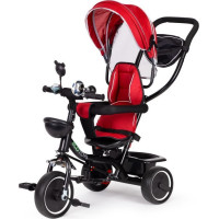 ECOTOYS Tříkolka se střechou a vodící tyčí červená