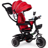 ECOTOYS Tříkolka se střechou a vodící tyčí červená