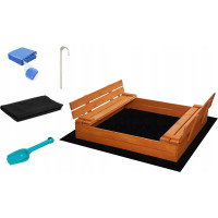 SAND TROPIC Dřevěné pískoviště s lavičkami a příslušenstvím 146x137 cm (impregnované)