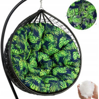 Oboustranný voděodolný sedací polštář do závěsného křesla 130 cm - Monstera/černý