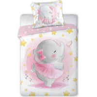 Dětské bavlněné povlečení do postýlky 135x100 cm CUDDLES - Slůně - růžové