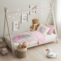 Dětské bavlněné povlečení do postýlky 135x100 cm CUDDLES - Slůně - růžové