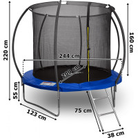 Trampolína HENZEN 244 cm se sítí a žebříkem - modrá