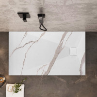 Sprchová SMC vanička REA MAGNUM CARRARA WHITE 90x120 cm - imitace kamene - bílá
