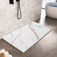 Sprchová SMC vanička REA Bazalt CARRARA WHITE 80x100 cm - imitace kamene - bílá