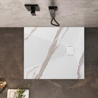 Sprchová SMC vanička REA MAGNUM CARRARA WHITE 90x90 cm - imitace kamene - bílá