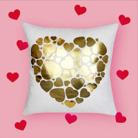 Povlak na polštář GOLD LOVE VELVET Hearts 40x40 cm - bílý/zlatý