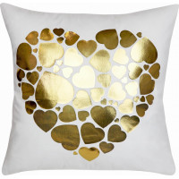 Povlak na polštář GOLD LOVE VELVET Hearts 40x40 cm - bílý/zlatý