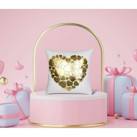 Povlak na polštář GOLD LOVE VELVET Hearts 40x40 cm - bílý/zlatý