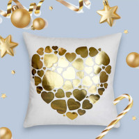 Povlak na polštář GOLD LOVE VELVET Hearts 40x40 cm - bílý/zlatý