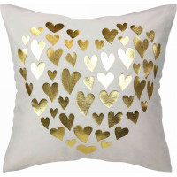 Polštář GOLDEN LOVE VELVET Hearts 40x40 cm - bílý/zlatý
