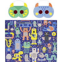 Petit Collage Puzzle příšerky 100 ks s 3D brýlemi