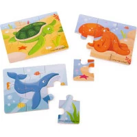 Bigjigs Toys Puzzle 3v1 mořská zvířátka