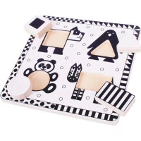 Bigjigs Toys Dřevěné vkládací puzzle černobílé tvary 1