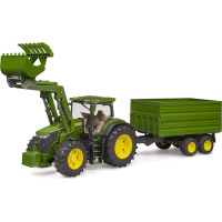 Bruder Traktor John Deere 7R 350 s čelním nakladačem a tandemovým přepravním přívěsem