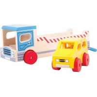 Bigjigs Toys Dřevěné odtahové auto s osobním autem