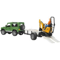 Bruder LAND ROVER + přepravník, mikrobagr JCB
