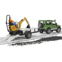 Bruder LAND ROVER + přepravník, mikrobagr JCB