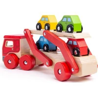 Bigjigs Toys Dřevěný kamion s auty