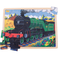 Bigjigs Toys Dřevěné puzzle historický vlak Flying Scotsman 35 dílků