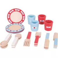 Bigjigs Toys Dřevěný jídelní servis s puntíky