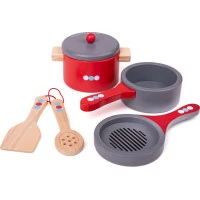 Bigjigs Toys Dřevěný set nádobí s puntíky