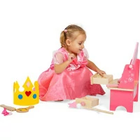Bigjigs Toys Dřevěný kosmetický stolek růžový