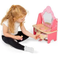 Bigjigs Toys Dřevěný kosmetický stolek růžový