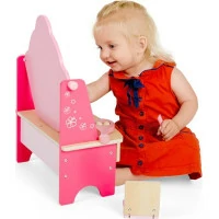 Bigjigs Toys Dřevěný kosmetický stolek růžový
