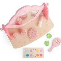 Bigjigs Toys Dřevěný kosmetický stolek růžový