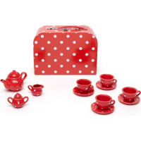 Bigjigs Toys Červený puntíkovaný čajový set