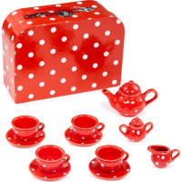 Bigjigs Toys Červený puntíkovaný čajový set