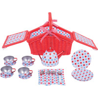 Bigjigs Toys Čajová puntíkovaná sada v piknikovém koši