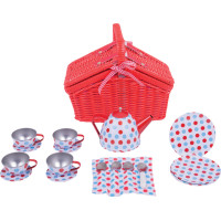 Bigjigs Toys Čajová puntíkovaná sada v piknikovém koši