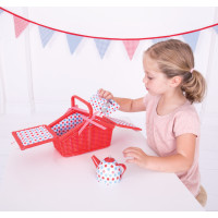 Bigjigs Toys Čajová puntíkovaná sada v piknikovém koši