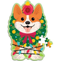 Mudpuppy Puzzle Vánonční pes Corgi s vůní chvojí 48 dílků
