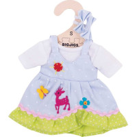 Bigjigs Toys Modré puntikované šaty s jelenem pro panenku 28 cm
