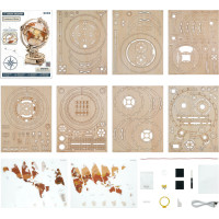 RoboTime 3D dřevěné mechanické puzzle Svítící glóbus