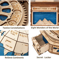 RoboTime 3D dřevěné mechanické puzzle Velký glóbus