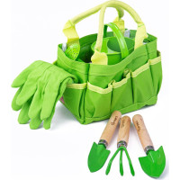 Bigjigs Toys Zahradní set nářadí v plátěné tašce zelený