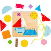 Bigjigs Toys Dřevěná šněrovací hra Geometrické tvary