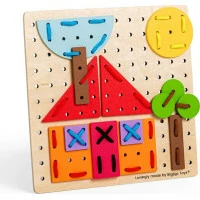 Bigjigs Toys Dřevěná šněrovací hra Geometrické tvary
