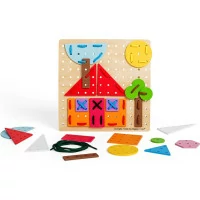Bigjigs Toys Dřevěná šněrovací hra Geometrické tvary