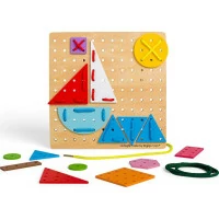 Bigjigs Toys Dřevěná šněrovací hra Geometrické tvary