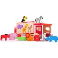 Bigjigs Toys Dřevěné auto se zvířátky safari