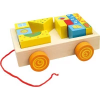 Bino Dřevěný vozík s kostkami 19 dílů