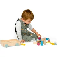 Bigjigs Toys Vozík s dřevěnými kostkami