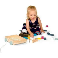 Bigjigs Toys Vozík s dřevěnými kostkami