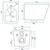 Závěsné WC Rea Julio RIMLESS + Duroplast sedátko flat - černé matné