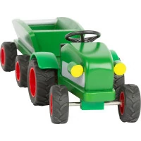 small foot Dřevěný traktor s vlečkou zelený